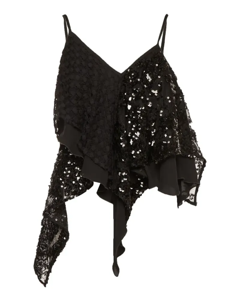 ATTICO Asymmetrisches Paillettentop - Schwarz Schwarz