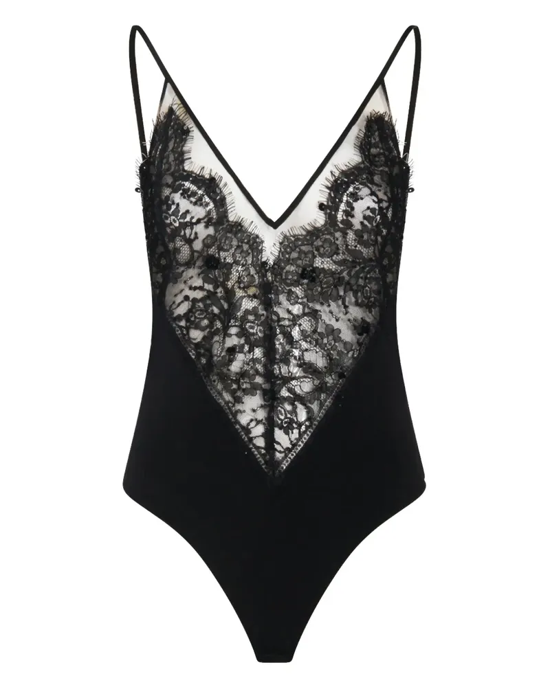 NISSA lace-detailing bodysuit - Schwarz Schwarz