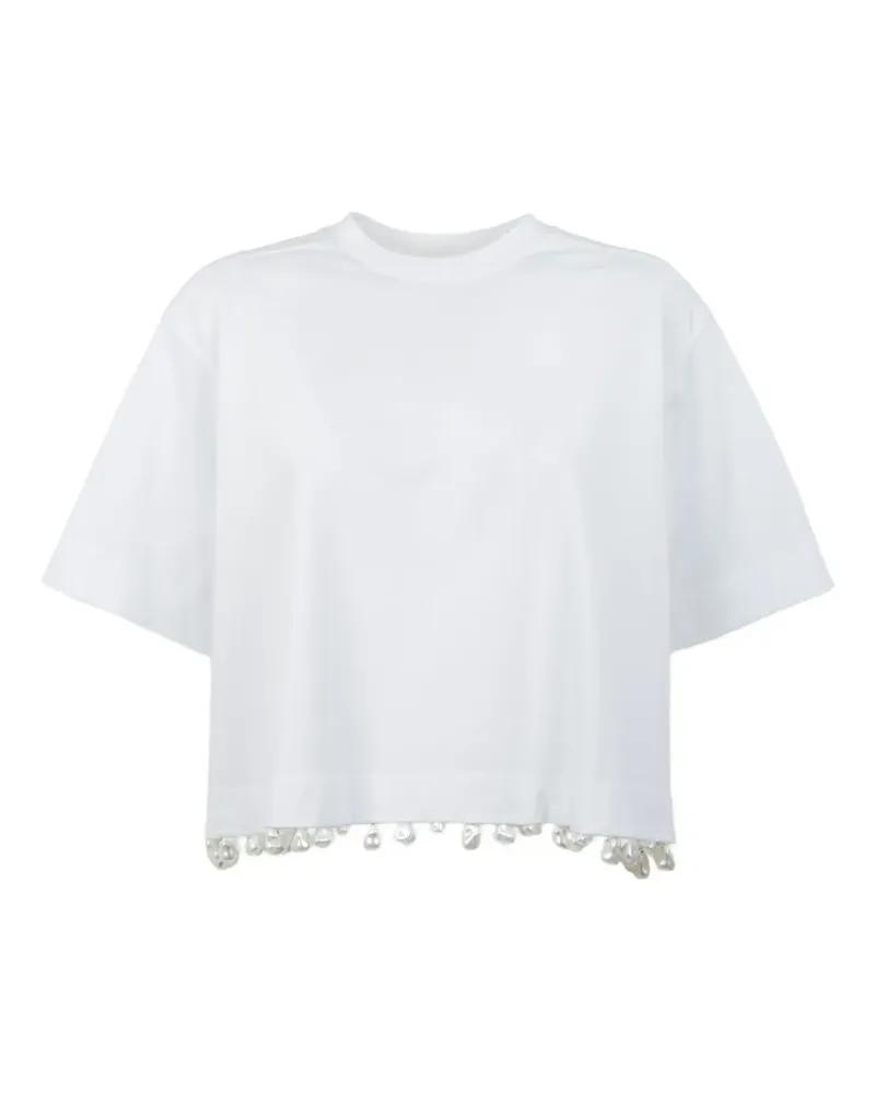 SPORTMAX faux-pearl embellished T-shirt - Weiß Weiß