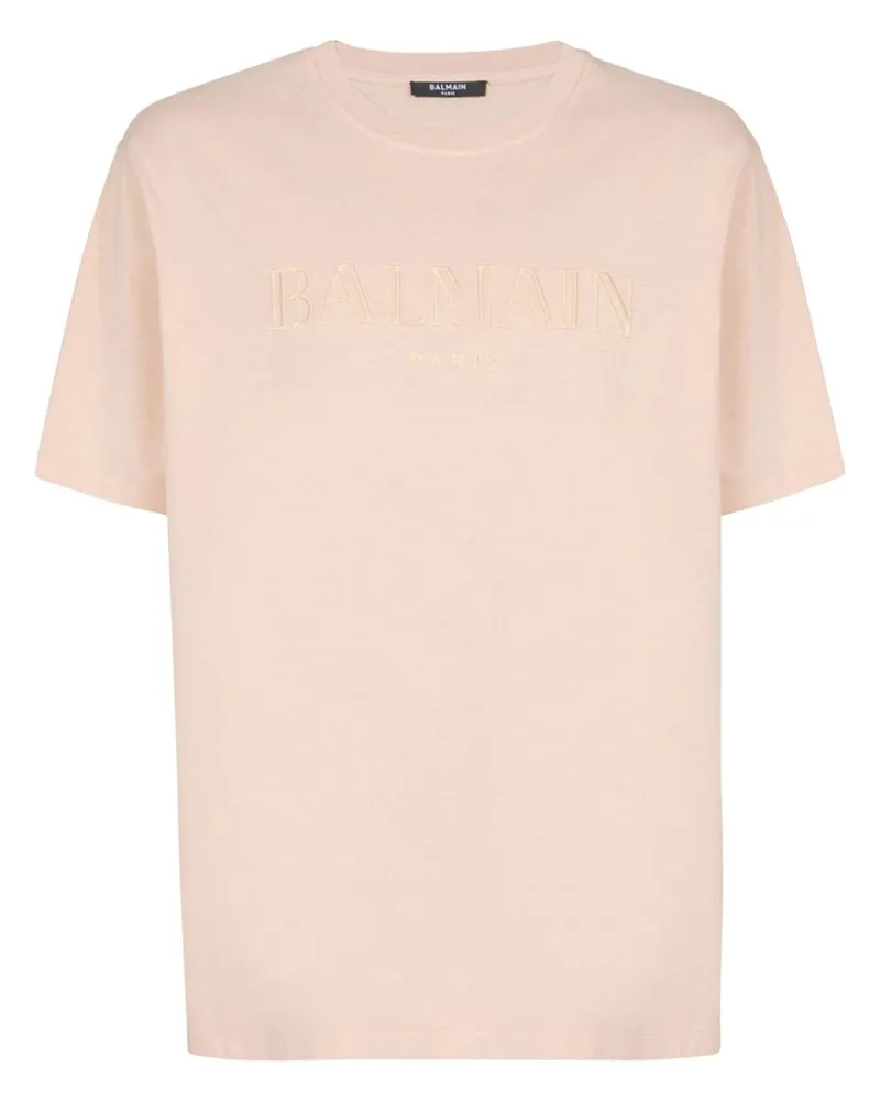 Balmain T-Shirt mit Vintage-Logo-Stickerei - Nude Nude