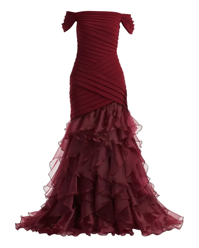 Tadashi Shoji Schulterfreies Maxikleid mit Rüschen - Rot Rot