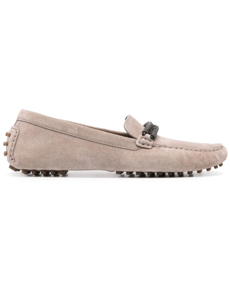 Brunello Cucinelli Wildleder-Loafer mit Monili-Riemen - Nude Nude