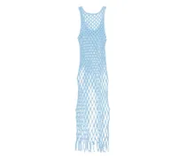Lochstrick-Kleid mit Fransen - Blau