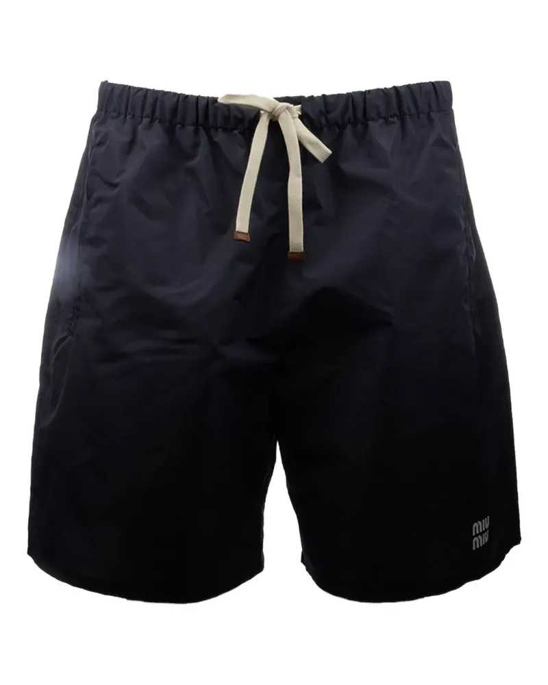 Miu Miu logo-print drawstring knee-length shorts - Blau Blau