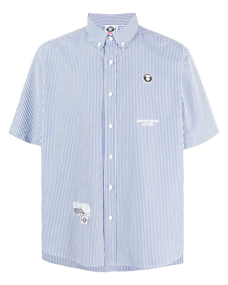 BAPE Gestreiftes Hemd mit Logo-Applikation - Blau Blau