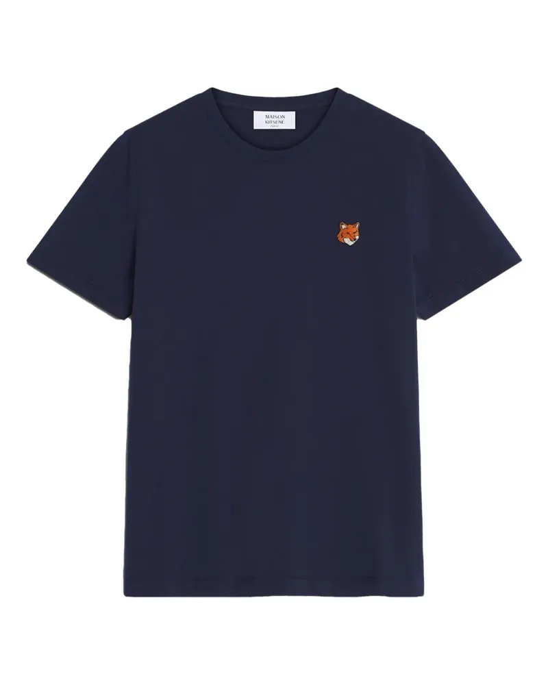 Kitsuné T-Shirt mit Fuchskopf-Stickerei - Blau Blau