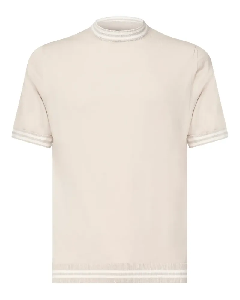 Eleventy Kurzärmeliger Pullover mit geripptem Saum - Nude Nude