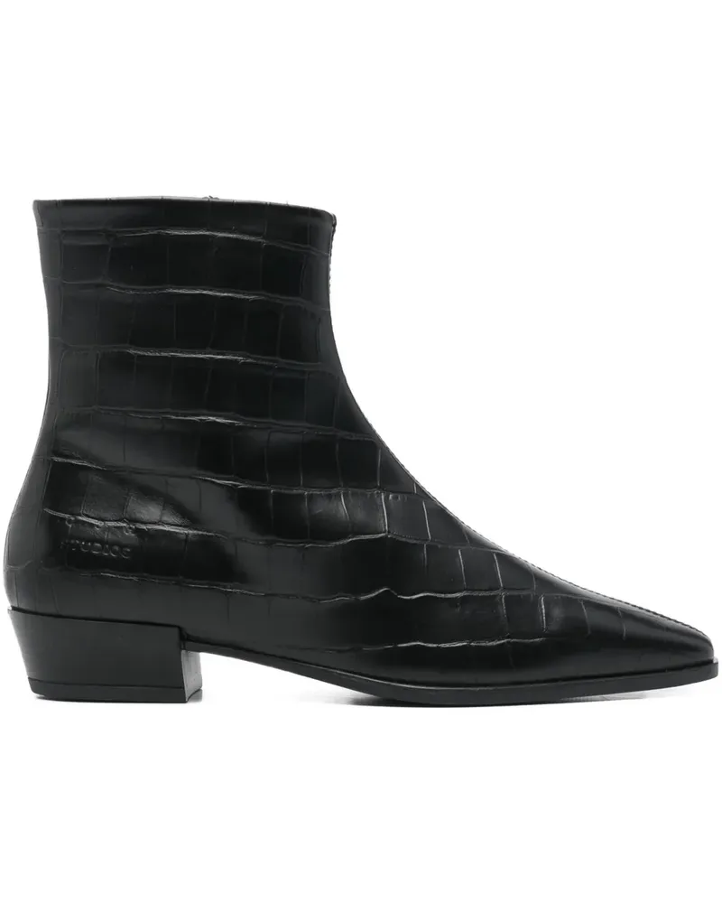 Copenhagen 30mm CPH293 croc-embossed pointed boots - Schwarz Schwarz