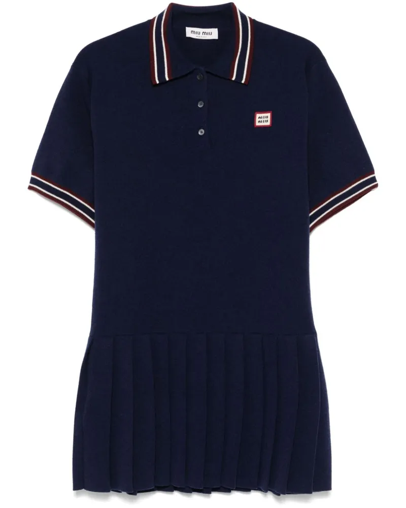 Miu Miu Minikleid mit Logo-Patch - Blau Blau