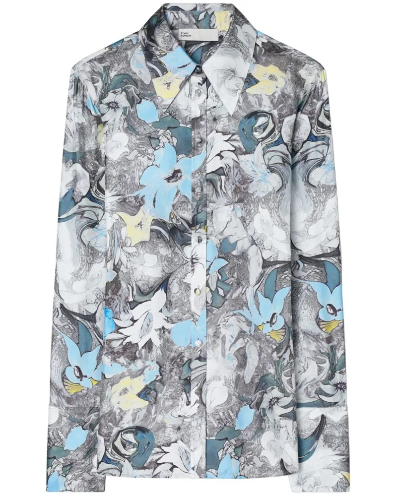 Tory Burch Seidenhemd mit Blumen-Print - Grau Grau