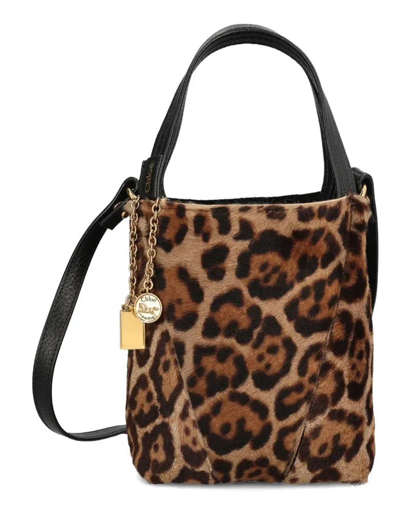 Chloé Kleine Shearling-Beuteltasche mit Leoparden-Print - Braun Braun