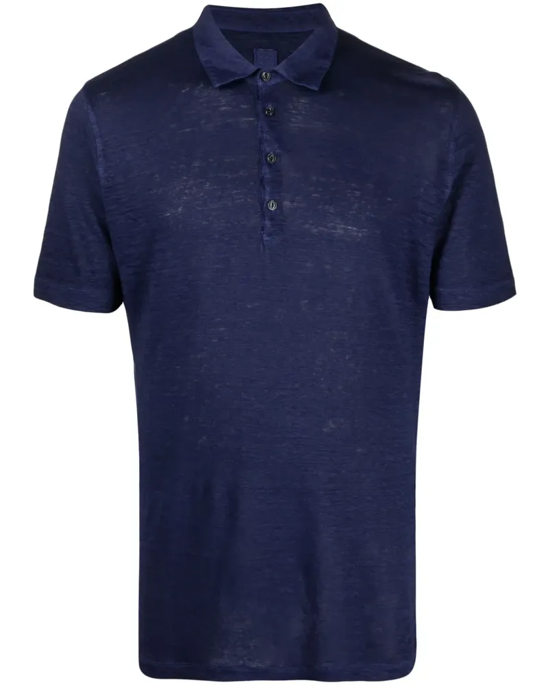 120% Lino Poloshirt aus Leinen - Blau Blau