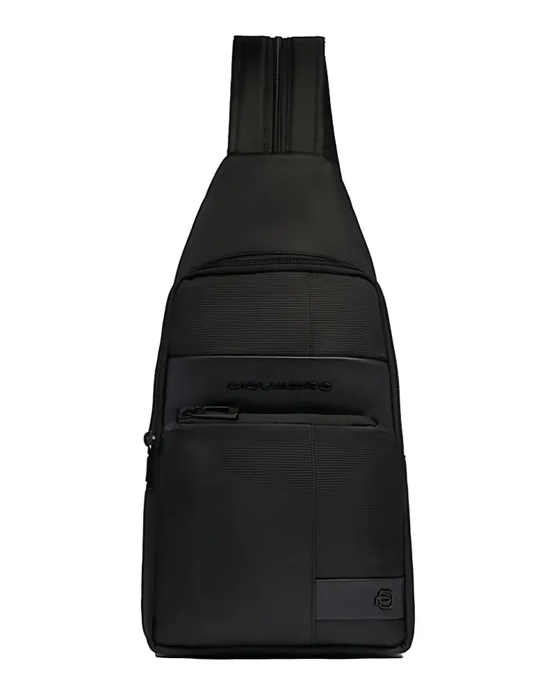 Piquadro Wandelbare Schultertasche mit Lederbesatz - Schwarz Schwarz