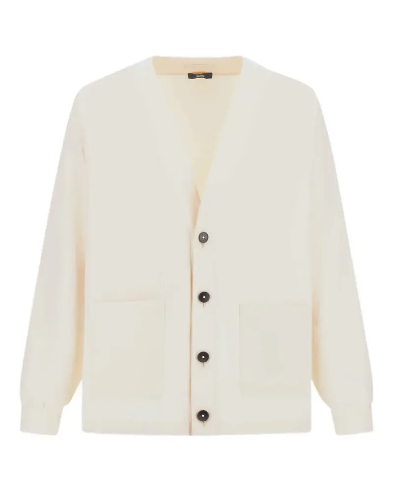 Herno boxy V-neck cotton cardigan - Nude Nude