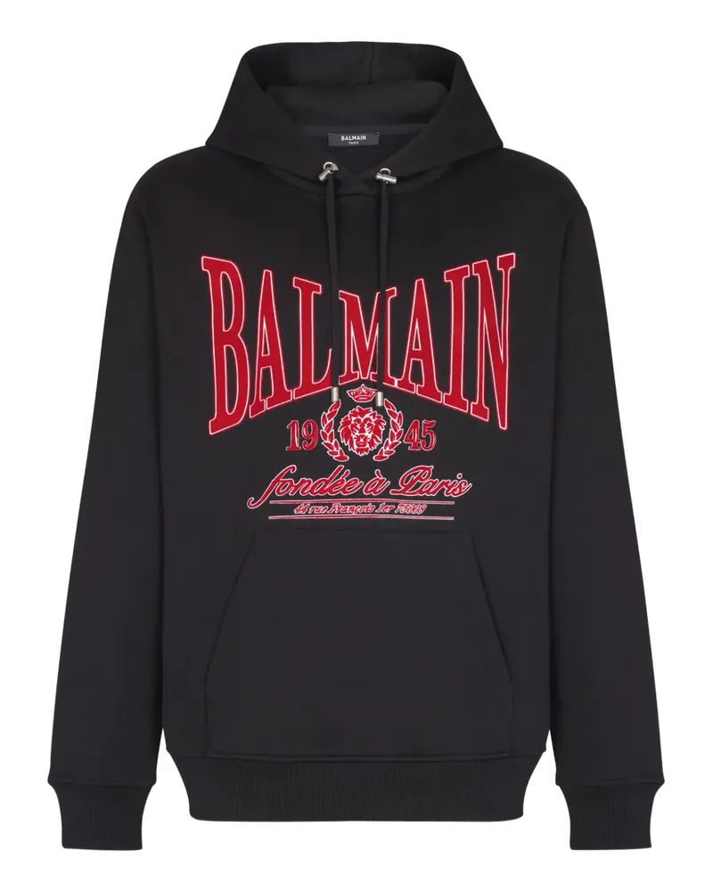 Balmain Hoodie mit geflocktem Logo - Schwarz Schwarz