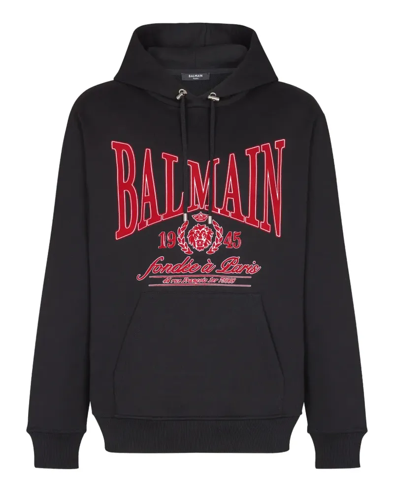 Balmain Hoodie mit geflocktem Logo - Schwarz Schwarz