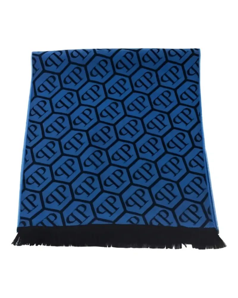 Philipp Plein Schal mit Logo-Monogramm und Fransen - Blau Blau