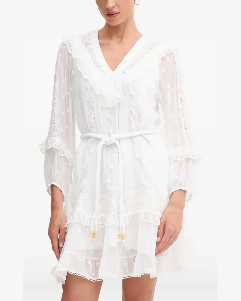 Hale Bob Xin ruffled lace-trim mini dress - Weiß Weiß