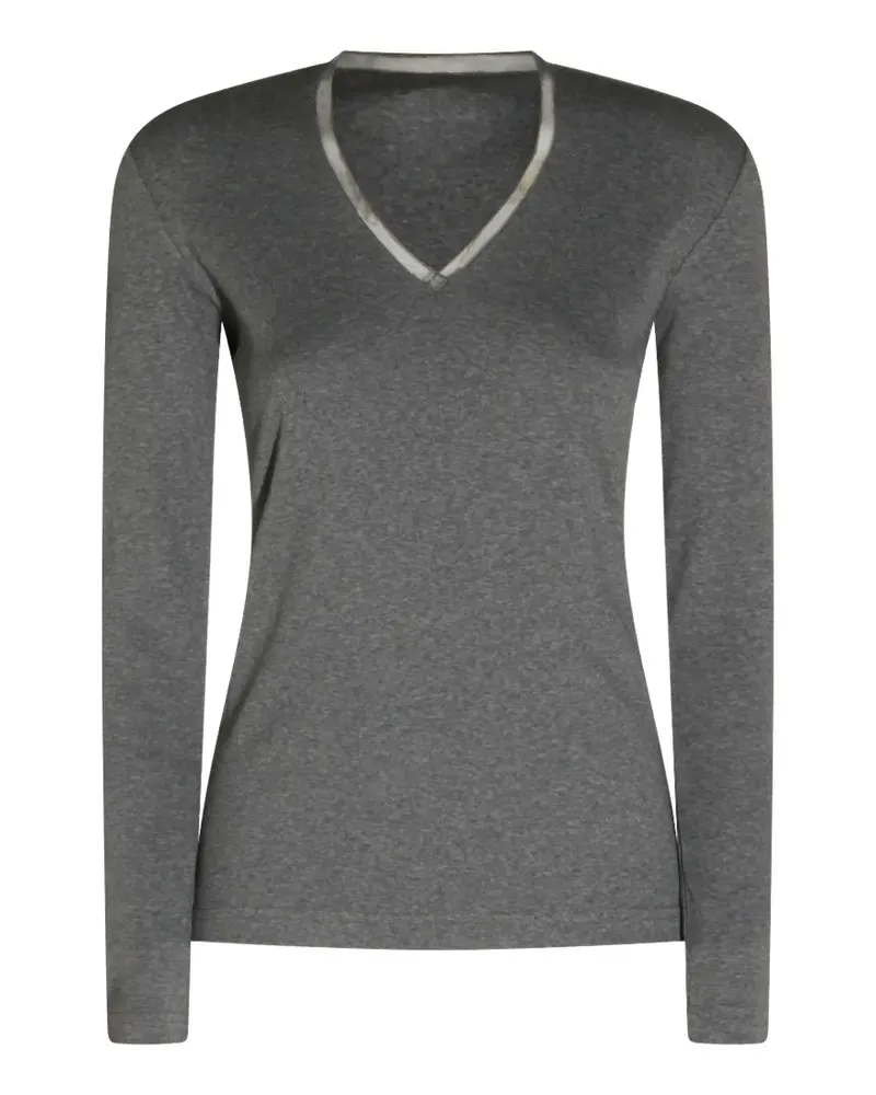 Fabiana Filippi bead-trim V-neck T-shirt - Grau Grau