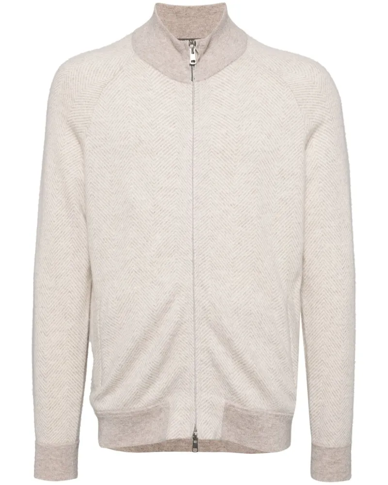 N.Peal Jacke aus Bio-Kaschmir mit Fischgrätenmuster - Nude Nude