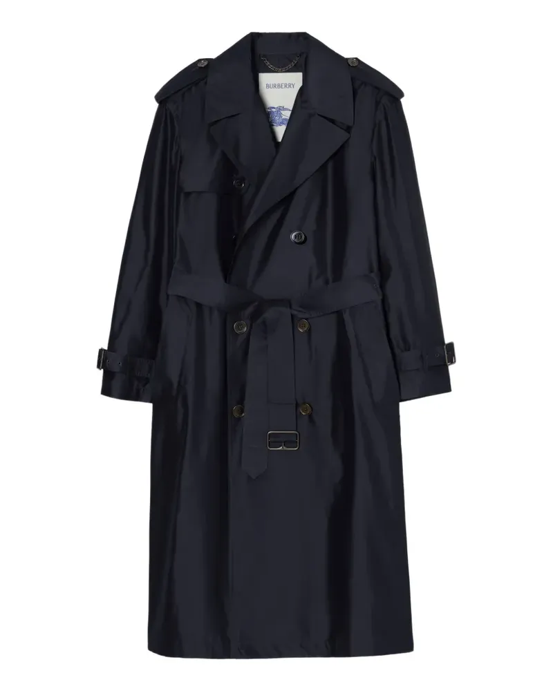 Burberry long silk Hoxton trench coat - Blau Blau