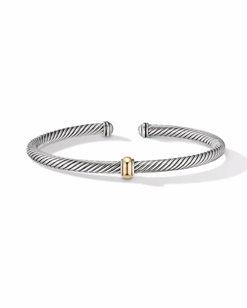 David Yurman 18kt Classic Cable Station Gelbgold- und Sterlingsilberarmband (4mm Silber