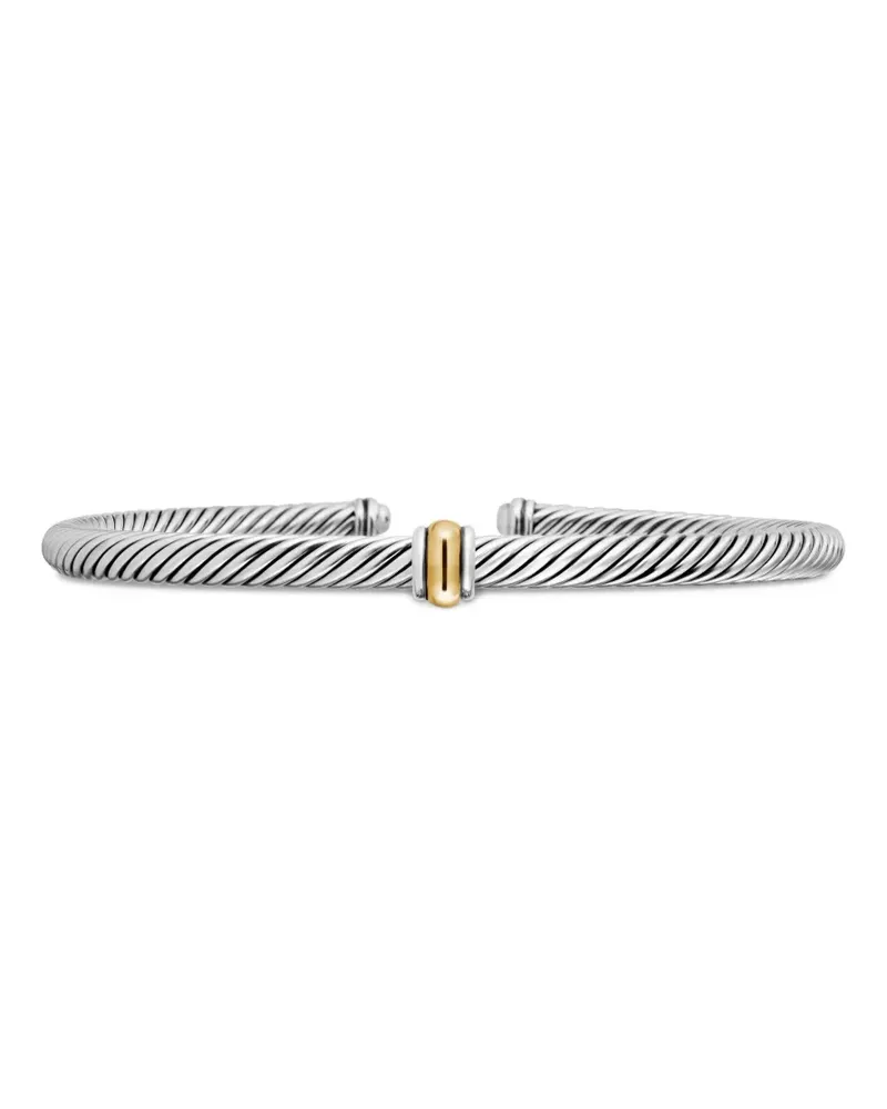 David Yurman 18kt Classic Cable Station Gelbgold- und Sterlingsilberarmband (4mm Silber