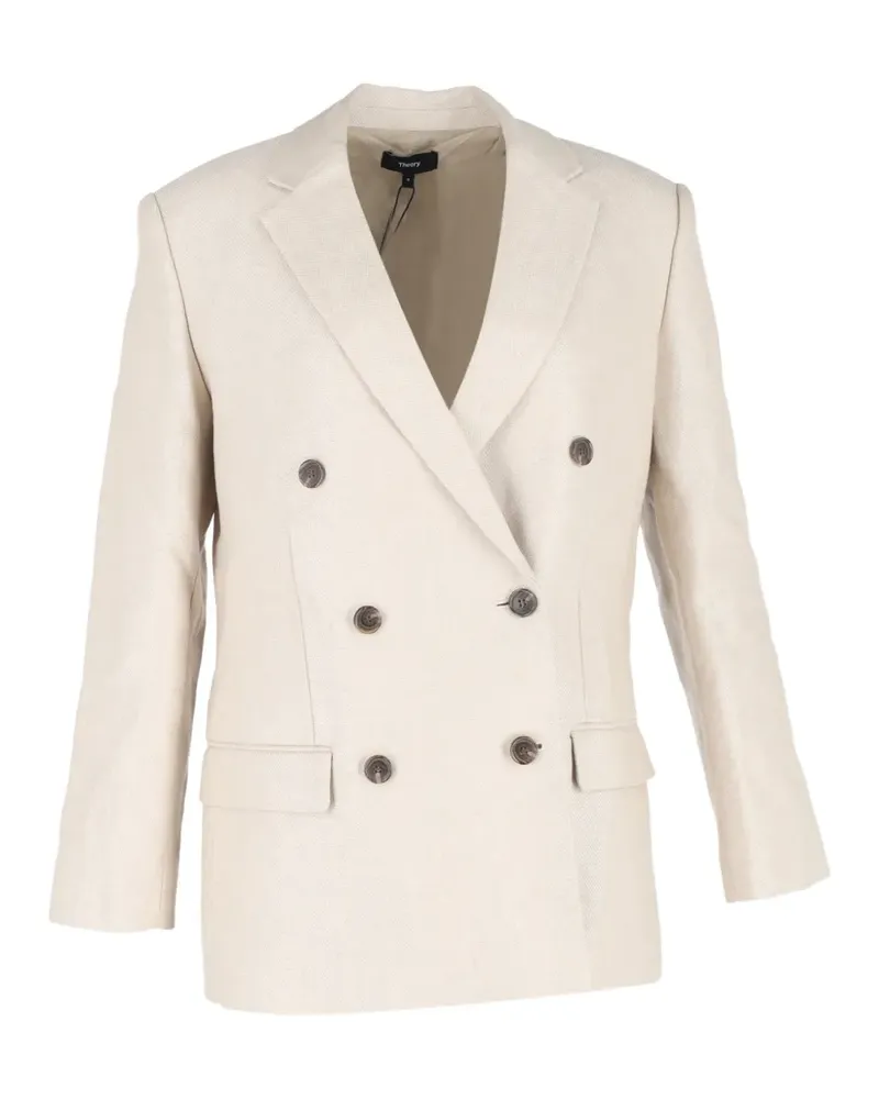 Theory Double-breasted linen blazer - Nude Nude