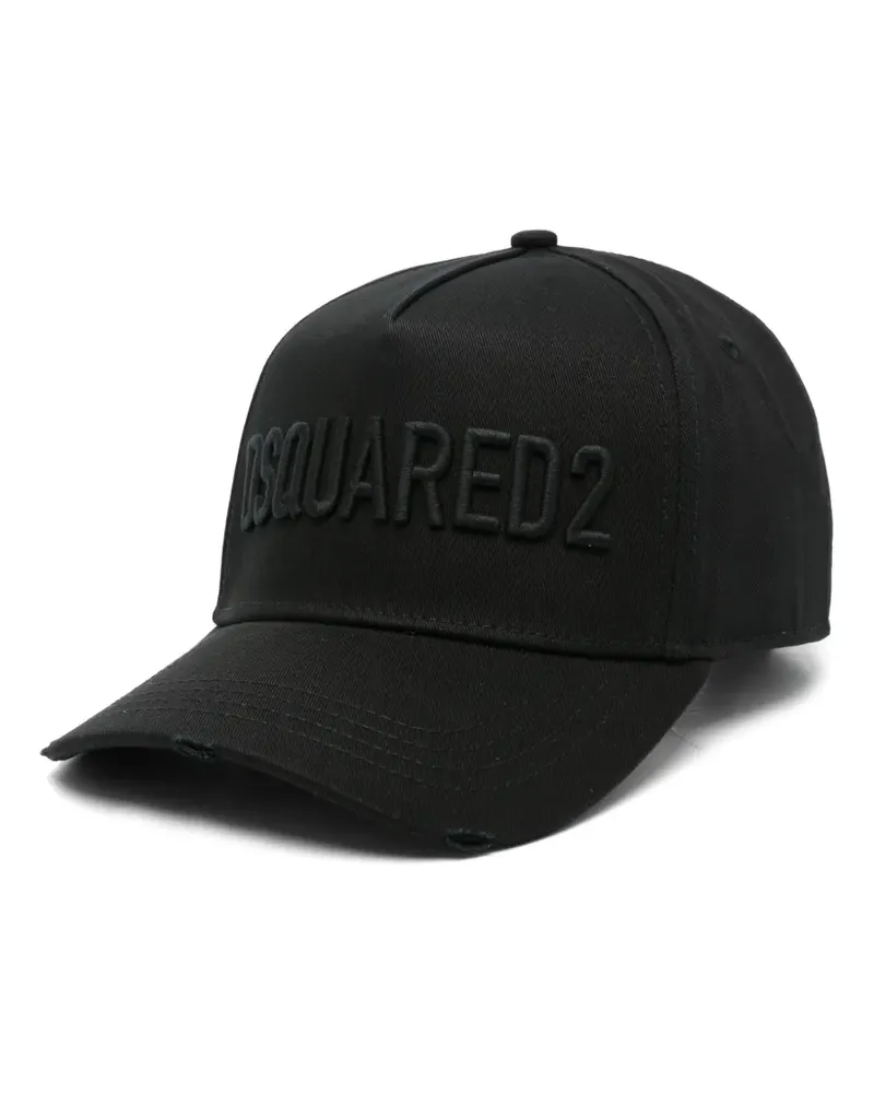 Dsquared2 logo-embroidered distressed baseball cap - Schwarz Schwarz