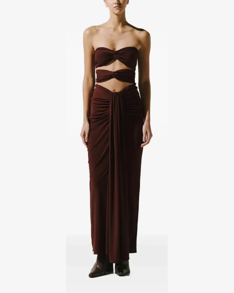 Baobab Collection Schulterfreies Giselle Maxikleid mit Federn - Braun Braun