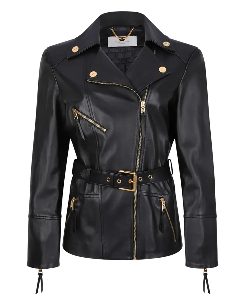 Elisabetta Franchi Lederjacke mit Gürtel - Schwarz Schwarz