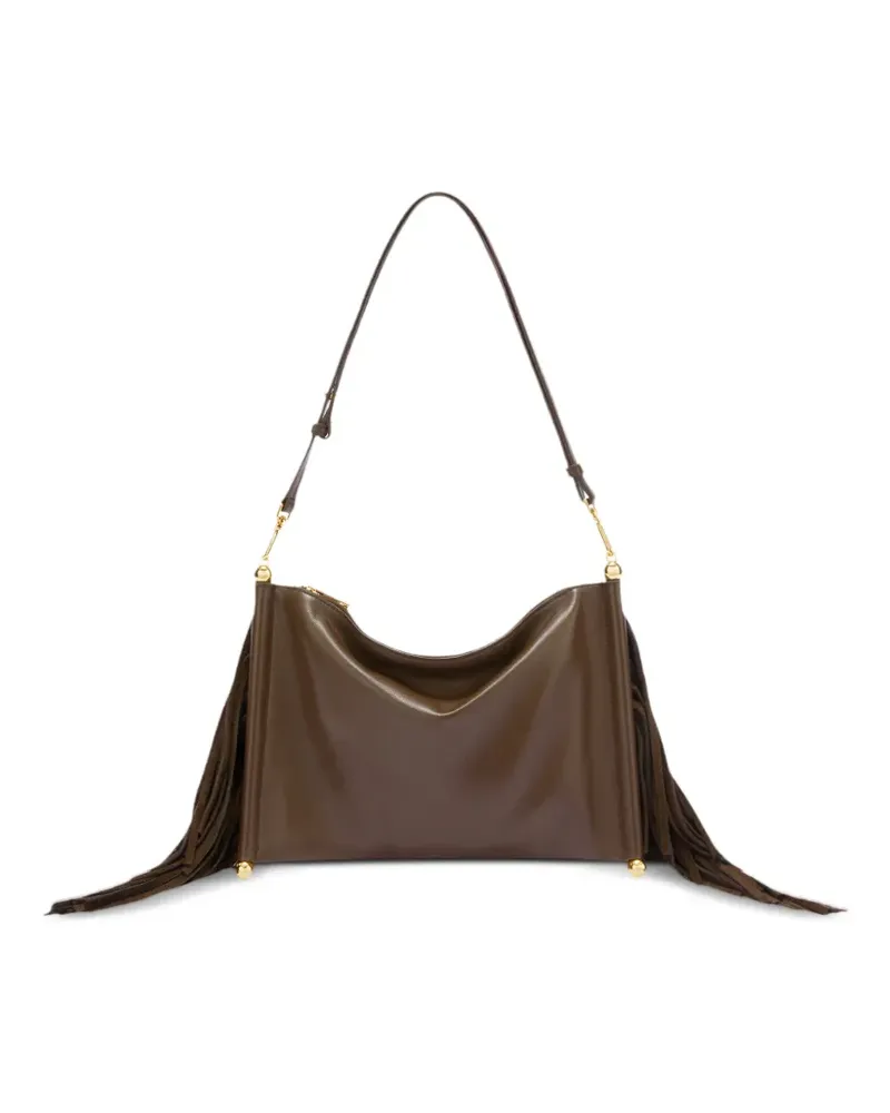 Furla XL Schultertasche mit Wildlederfransen - Braun Braun