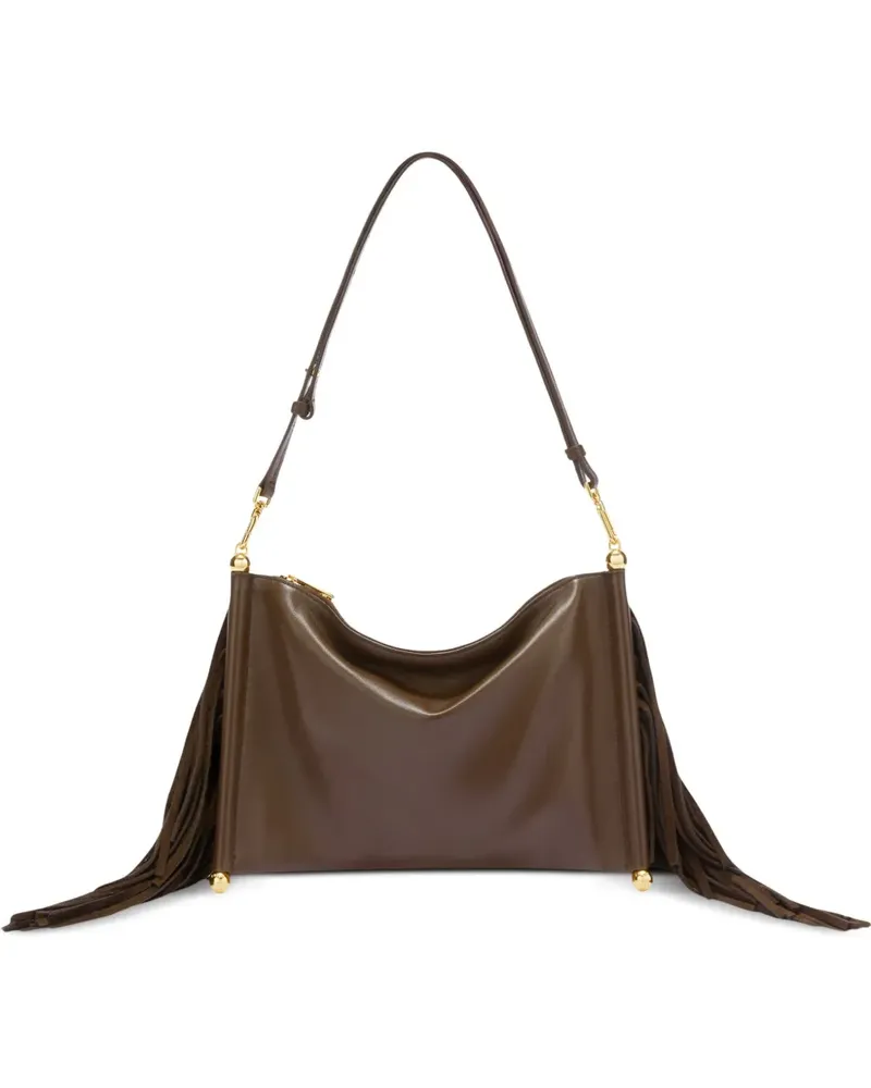 Furla XL Schultertasche mit Wildlederfransen - Braun Braun