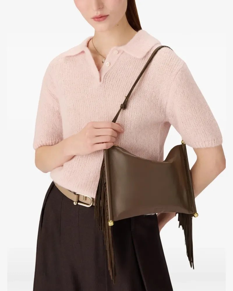 Furla XL Schultertasche mit Wildlederfransen - Braun Braun
