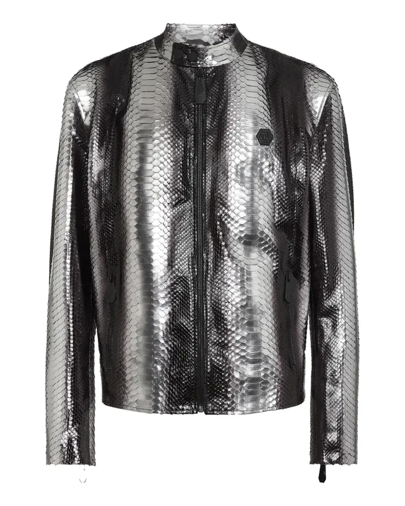 Philipp Plein python-leather biker jacket - Silber Silber