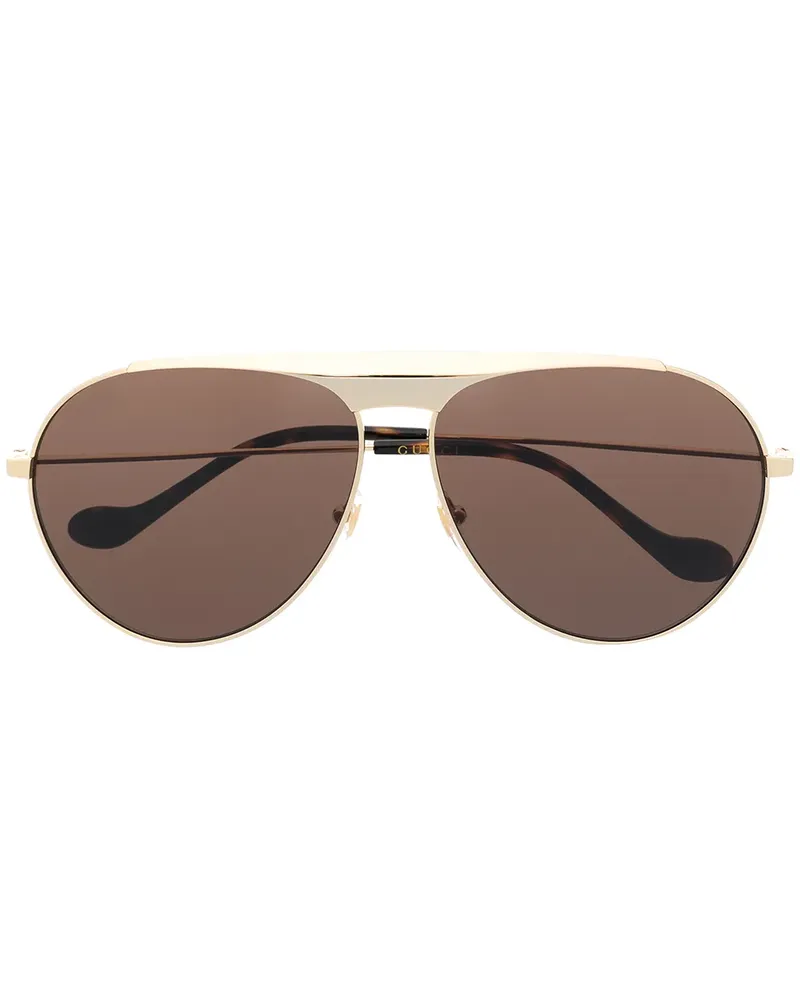 Gucci GG0908 Sonnenbrille mit Logo-Steg - Gold Gold