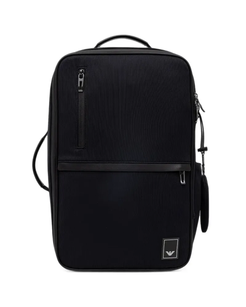 Emporio Armani logo-patch ribbed backpack - Schwarz Schwarz