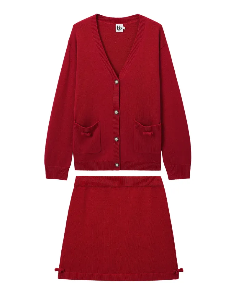 b+ab Gestricktes Rock-Set mit Knöpfen - Rot Rot