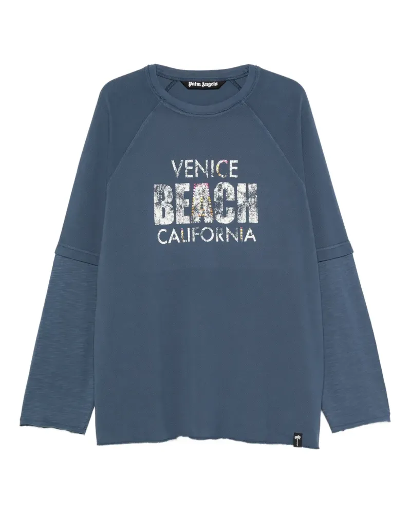 Palm Angels T-Shirt mit Slogan-Print - Blau Blau