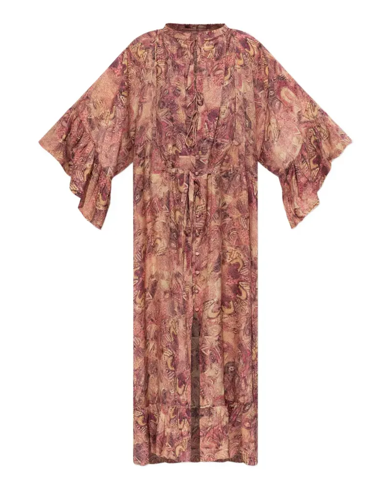 Isabel Marant graphic-print ruffled dress - Rosa Rosa
