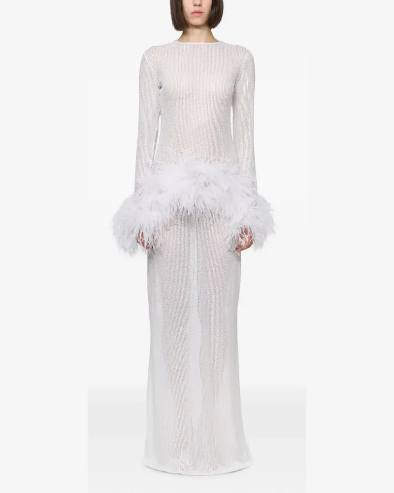 ATU Body Couture sequin-embellished feather-trim maxi dress - Weiß Weiß