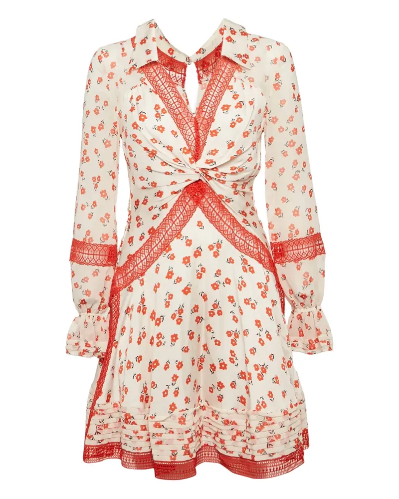Self-Portrait Spitzenkleid mit Blumen-Print - Weiß Weiß