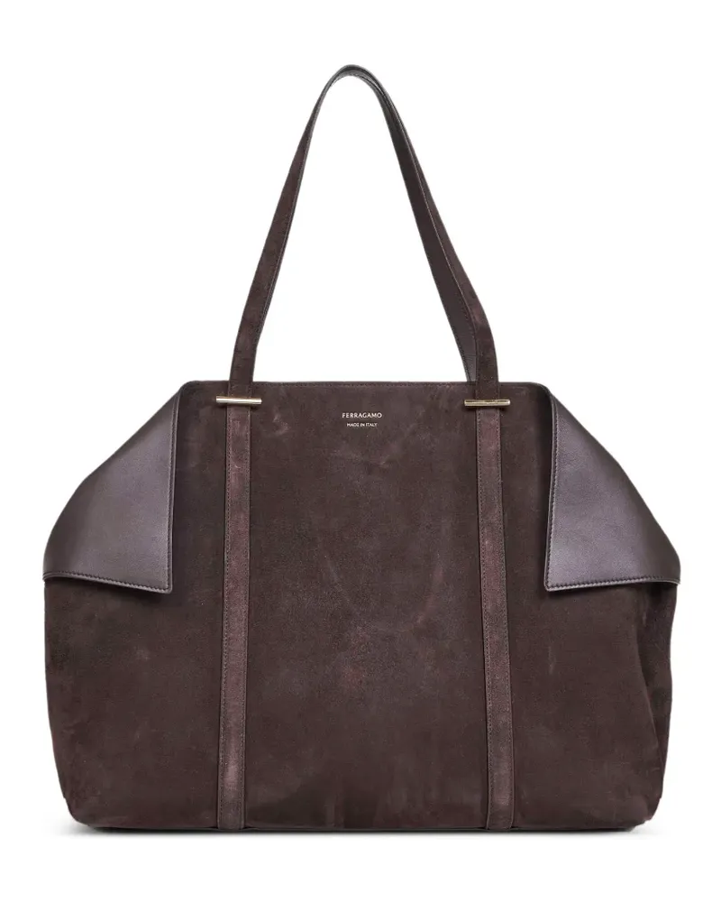 Ferragamo Gancini suede shoulder bag - Braun Braun