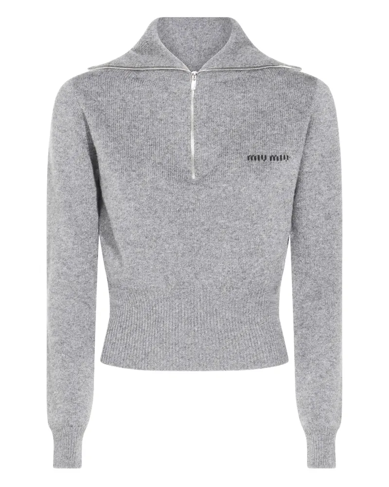 Miu Miu Gerippter Pullover mit Reißverschluss - Grau Grau