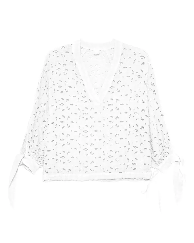 120% Lino Broderie Anglaise tie top - Weiß Weiß