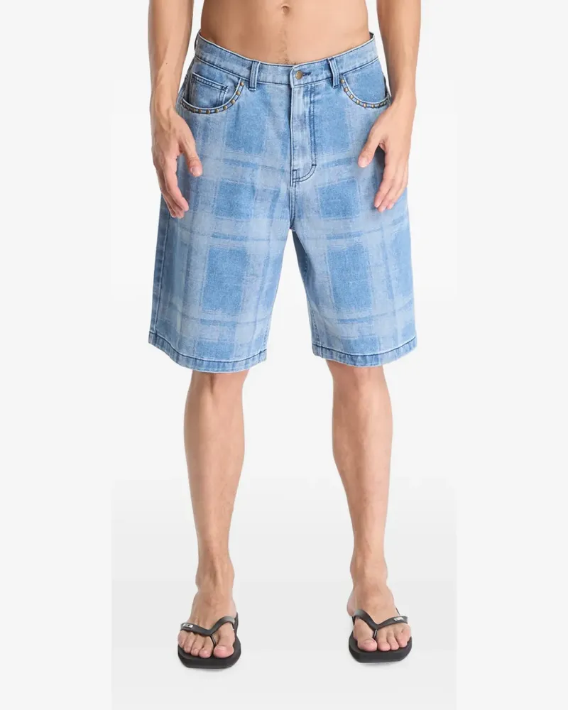 PLEASURES Experiment check-pattern shorts - Blau Blau