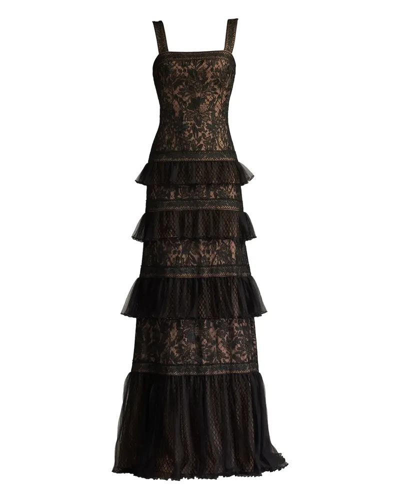 Tadashi Shoji Shoji embroidered tiered ruffle dress - Schwarz Schwarz