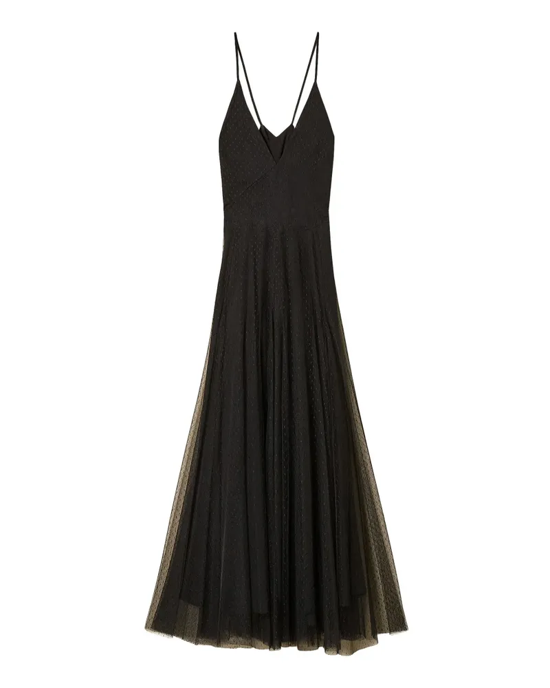 Twin-Set Langes Plumetis Tüllkleid mit Spitze - Schwarz Schwarz