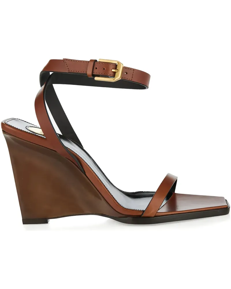 Saint Laurent May Wedge-Sandalen mit Knöchelriemen 90mm - Braun Braun