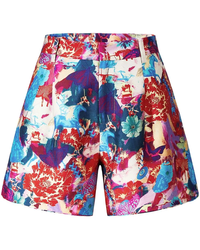 Shanghai Tang Shorts aus Seide mit abstraktem Muster Rot